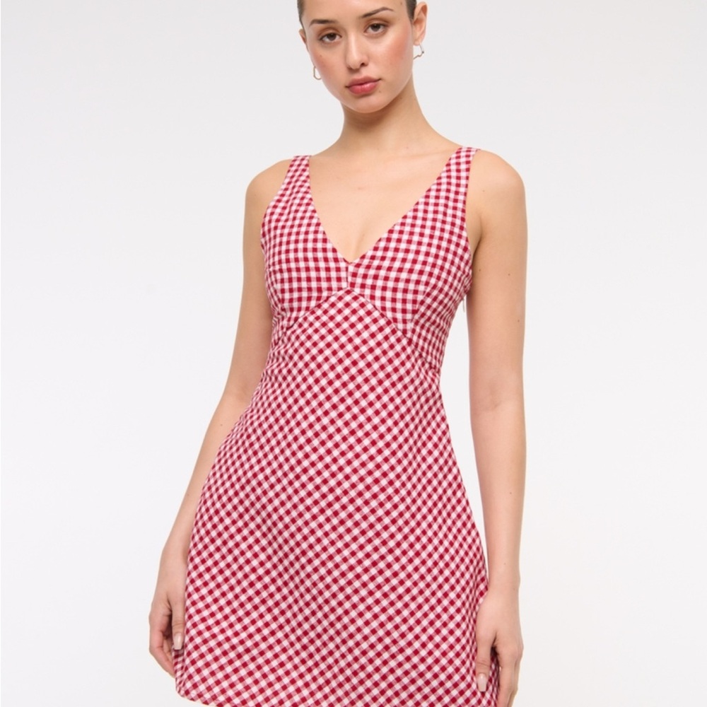 Abercrombie & Fitch Linen Blend Mini Dress | Red Gingham
